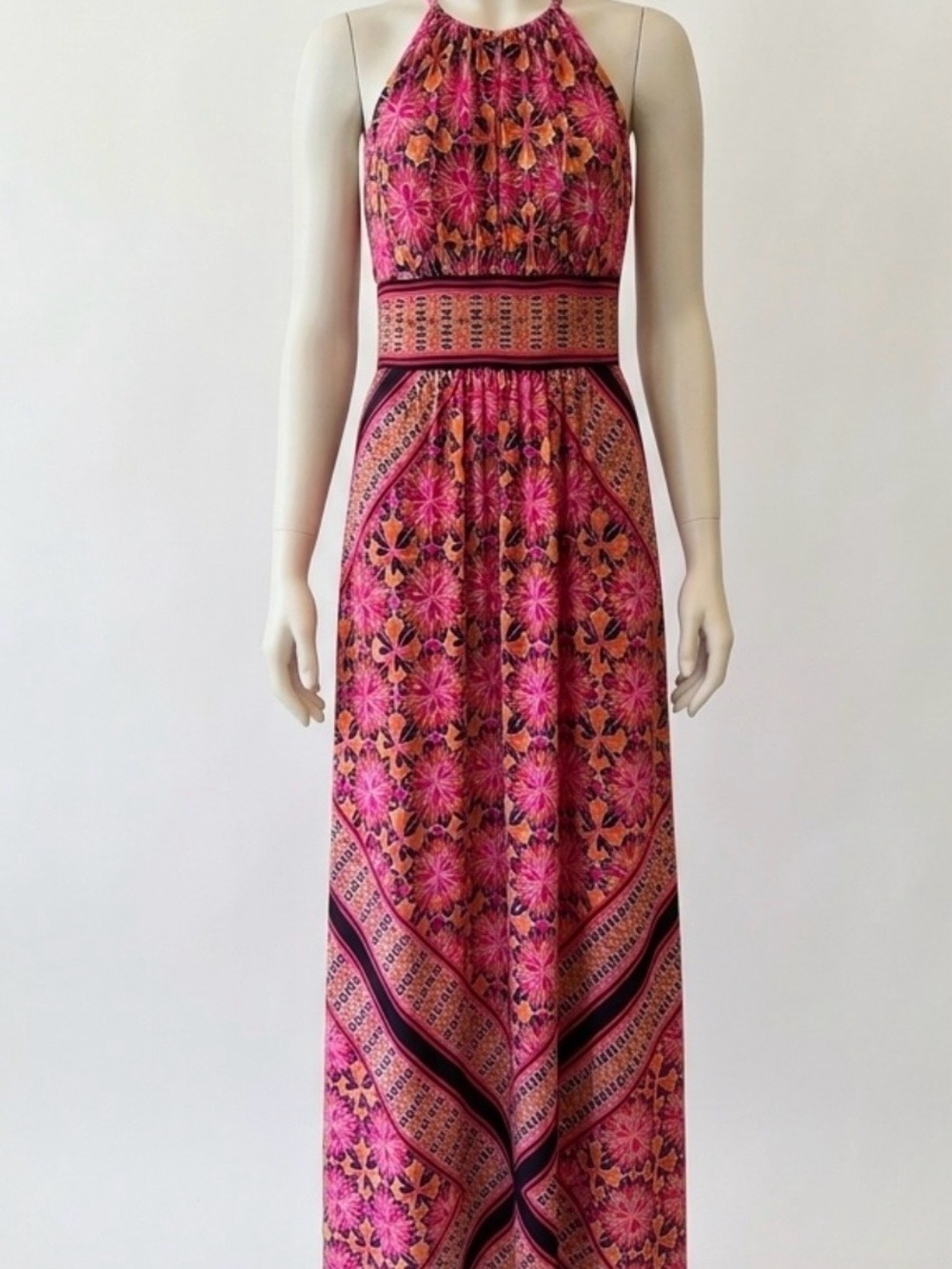 Roz & Ali Pink and Orange Floral Halter Maxi Dress